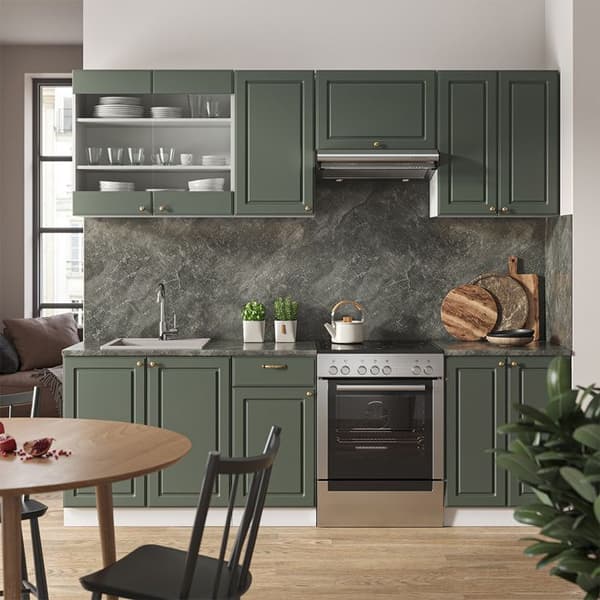Fame-Line Kök, 240 cm, PT Marble, Grönguld Landhaus/Vit, Vicco