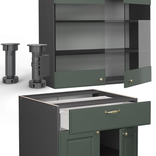 Fame-Line kök, 140 cm, PT Marble, Country green och guld/antracit, Vicco
