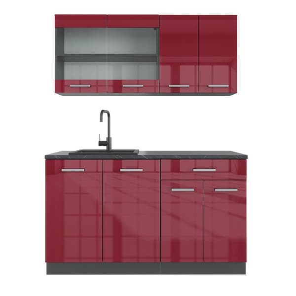 R-Line kök, 140 cm, PT antracit, Bordeaux högblank/antracit, Vicco
