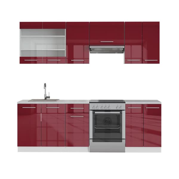 Fame-Line kök, 240 cm, PT Marble, Burgund högblank/vit, Vicco