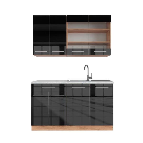 Fame-Line kök, 140 cm, PT Marble, Blank antracit/Gyllene ek, Vicco