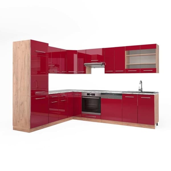Fame-Line hörnkök, 227 x 287 cm, PT Marble, Blank Bordeaux/Golden Oak, Vicco