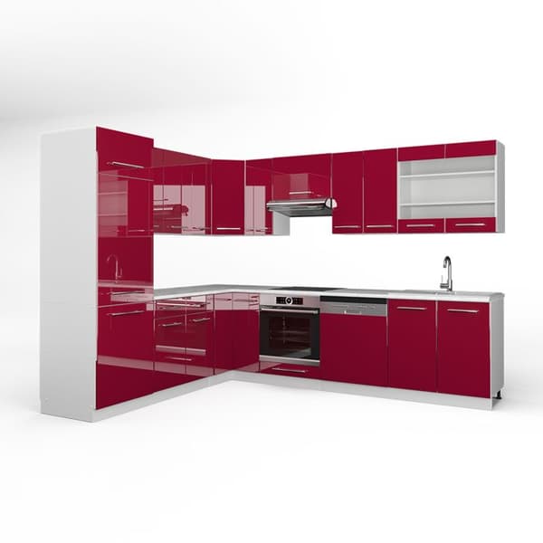 Fame-Line hörnkök, 227 x 287 cm, PT Marble, Bordeaux högglans/vit, Vicco