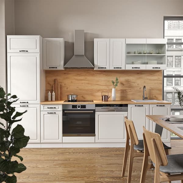 R-Line kök, 300 cm, PT Marble, Country white/white, Vicco