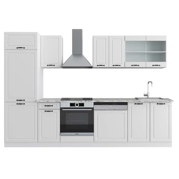 R-Line kök, 300 cm, PT Marble, Country white/white, Vicco