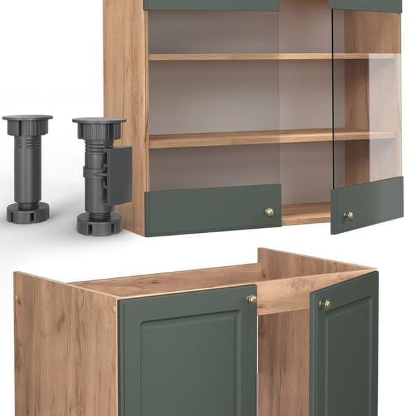 Fame-Line kök, 240 cm, PT Marble, Grön ek och guld/guld ek, Vicco