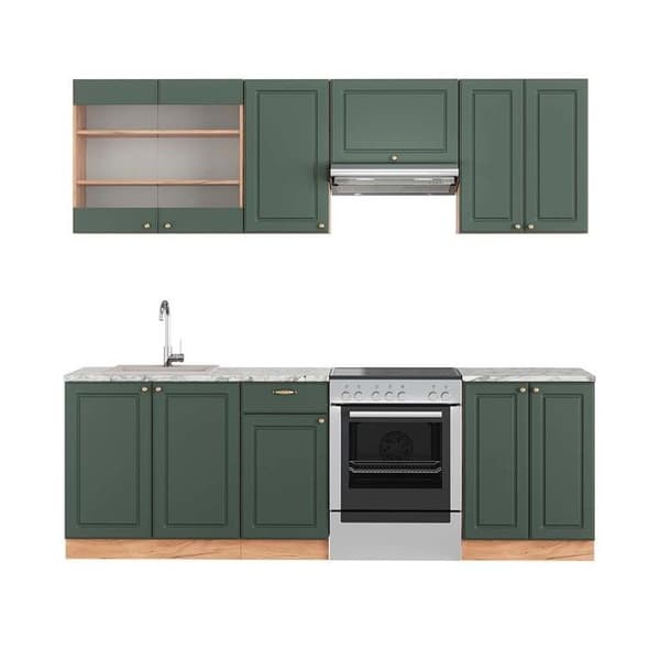Fame-Line kök, 240 cm, PT Marble, Grön ek och guld/guld ek, Vicco