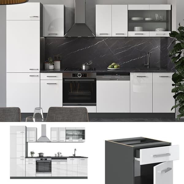 R-Line kök, 300 cm, PT Antracit, Blank vit/Antracit, Vicco