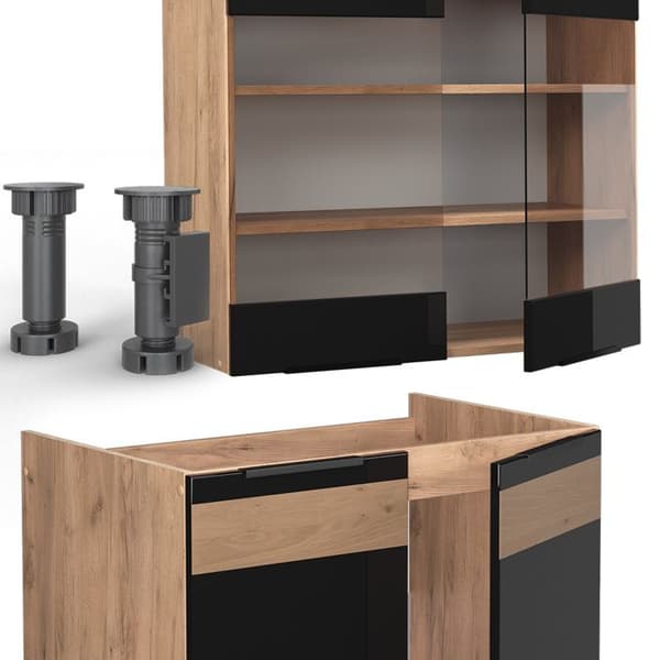 Vicco Fame-Line kök, blank svart ek/guld ek, 235 cm, PA ek