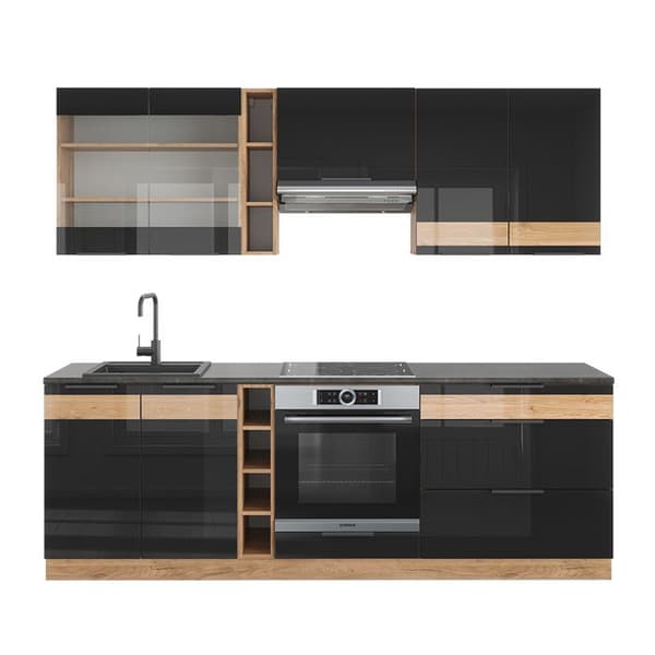Vicco Fame-Line kök, blank svart ek/guld ek, 235 cm, PA ek