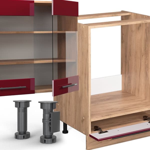 Fame-Line kök, 300 cm, PT antracit, Bordeaux blank/Gyllene ek, Vicco