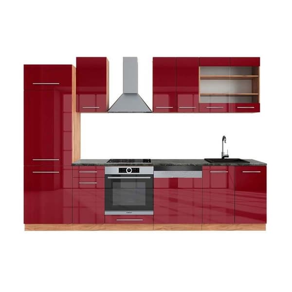 Fame-Line kök, 300 cm, PT antracit, Bordeaux blank/Gyllene ek, Vicco