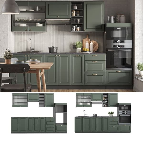 Fame-Line kök, 280 cm, PT Antracit, Country green och guld/antracit, Vicco