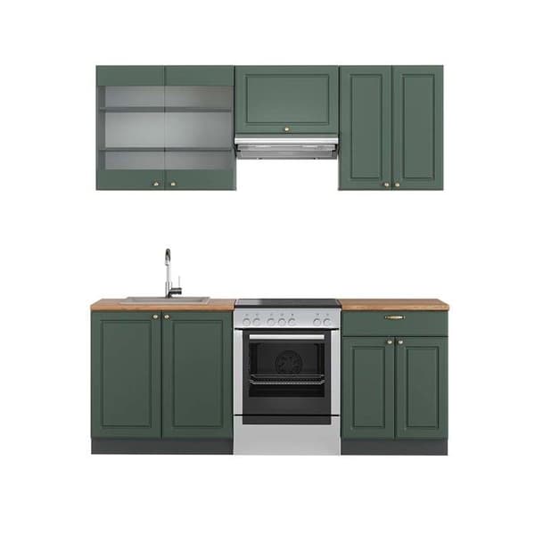 Fame-Line kök, 200 cm, PT Ek, Country green och guld/antracit, Vicco