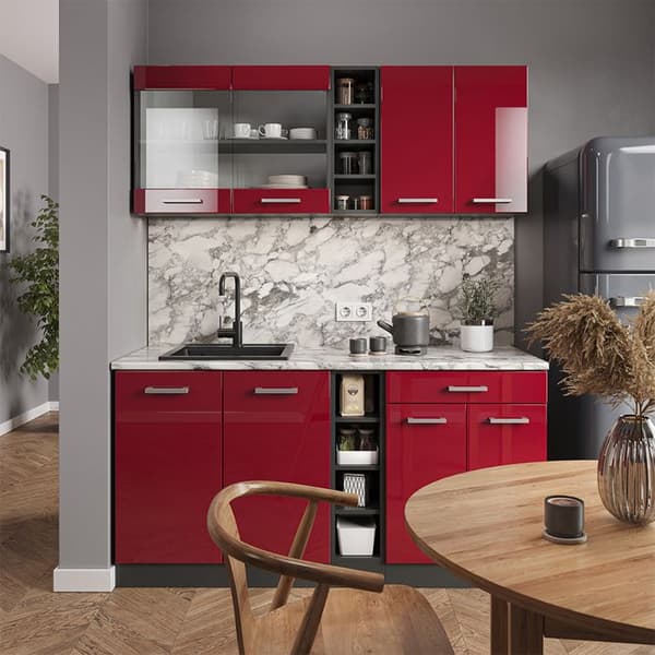 R-Line kök, 160 cm, PT antracit, Bordeaux högblank/antracit, Vicco