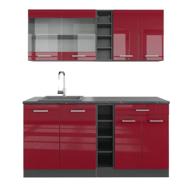 R-Line kök, 160 cm, PT antracit, Bordeaux högblank/antracit, Vicco