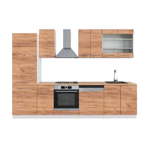 Fame-Line kök, 300 cm, PT Ek, Guld/vit ek, Vicco