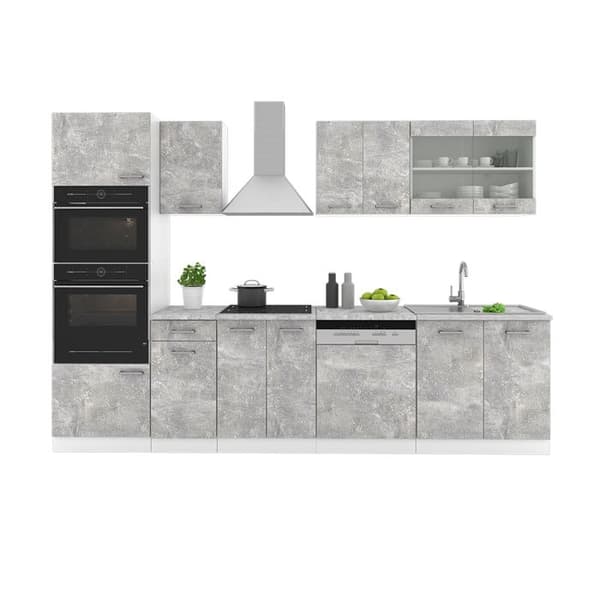 R-Line kök, 300 cm med högskåp, PT Marble, Betong, Vicco