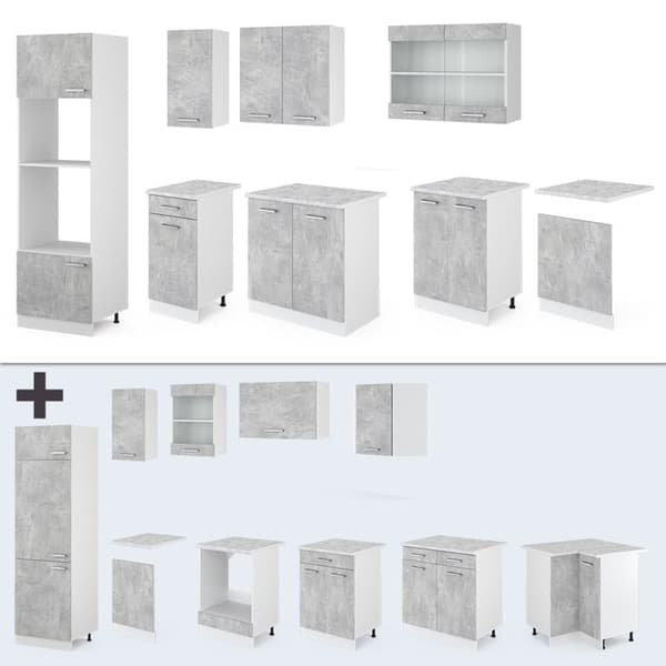 R-Line kök, 300 cm med högskåp, PT Marble, Betong, Vicco