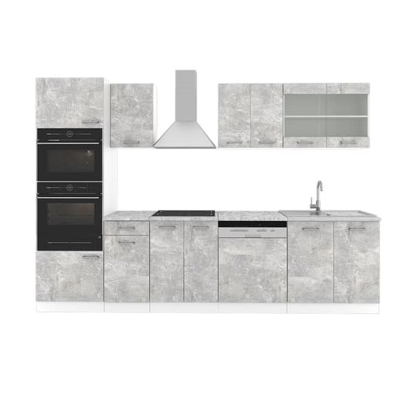 R-Line kök, 300 cm med högskåp, PT Marble, Betong, Vicco