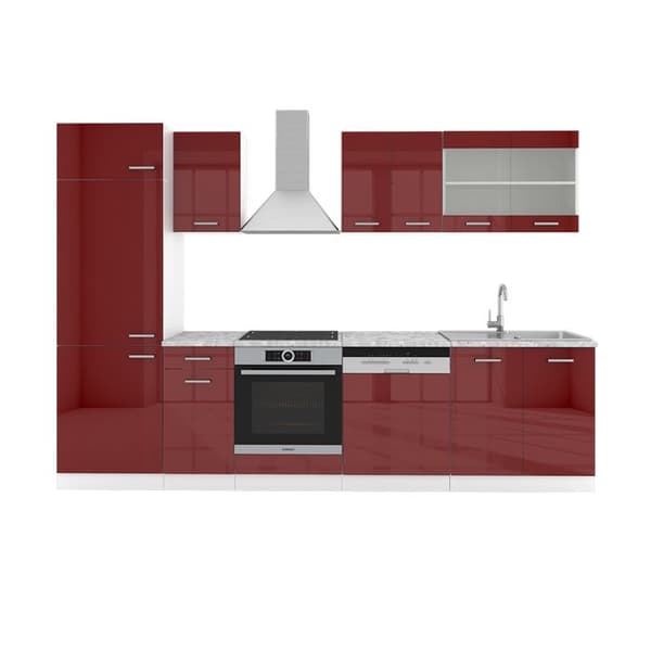 R-Line kök, 300 cm, PT Marble, Bordeaux högglans/vit, Vicco