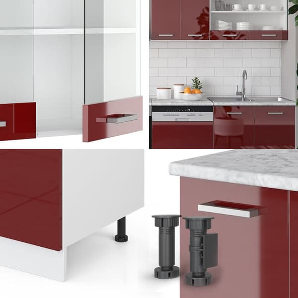 R-Line kök, 300 cm utan bänkskiva, Bordeaux högglans/vit, Vicco