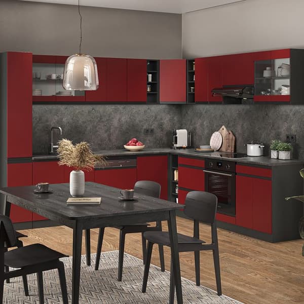 Hörnkök R-Line, 257 x 277 cm J-Shape, PT Antracit, Röd/Antracit, Vicco