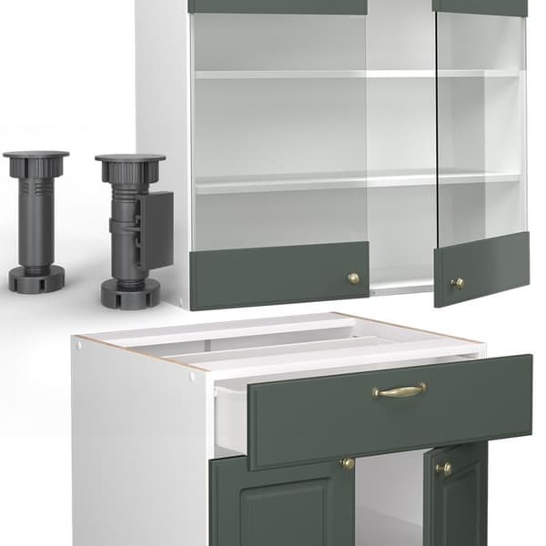 Fame-Line Kök, 235 cm, PT Marble, Grönguld Landhaus/Vit, Vicco