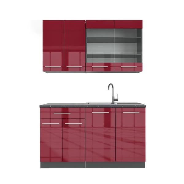 Fame-Line kök, 140 cm, PT antracit, Bordeaux högblank/antracit, Vicco
