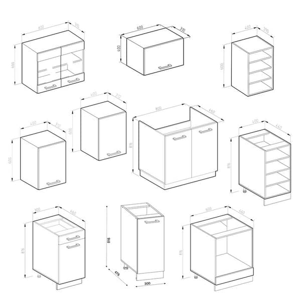 R-Line kök, 240 cm, PT Ek, Blank vit/Gyllene ek, Vicco