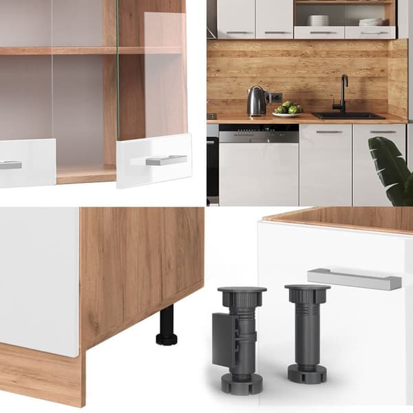 R-Line kök, 300 cm, PT Ek, Blank vit/Gyllene ek, Vicco