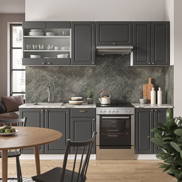 Fame-Line kök, 240 cm, PT Marble, antracit-guld/vit, Vicco