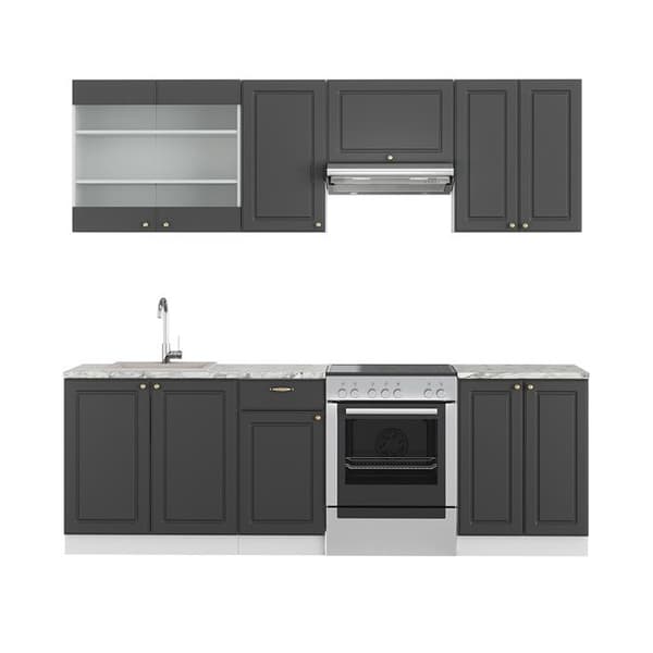Fame-Line kök, 240 cm, PT Marble, antracit-guld/vit, Vicco
