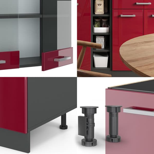 R-Line kök, 160 cm, PT Marble, Bordeaux högblank/antracit, Vicco