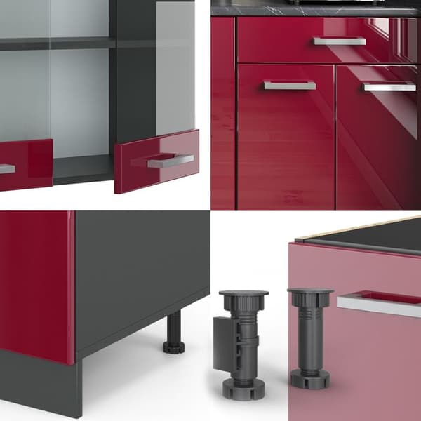 R-Line kök, 140 cm, PT Ek, Bourgogne högblank/antracit, Vicco
