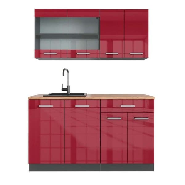 R-Line kök, 140 cm, PT Ek, Bourgogne högblank/antracit, Vicco