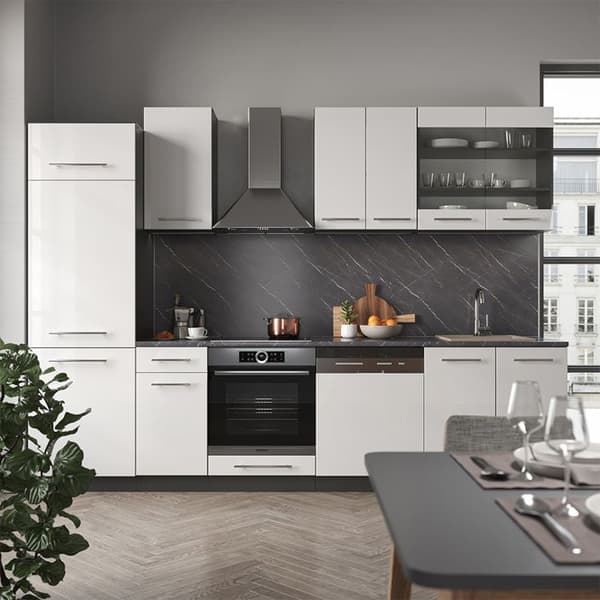 Fame-Line kök, 300 cm, PT Antracit, Blank vit/Antracit, Vicco