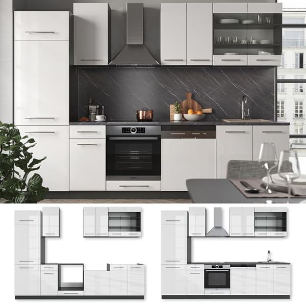 Fame-Line kök, 300 cm, PT Antracit, Blank vit/Antracit, Vicco