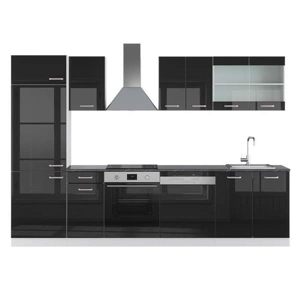R-Line kök, 300 cm, PT Antracit, Blank svart/Vit, Vicco