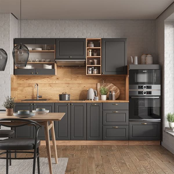 Fame-Line kök, 280 cm, PT Ek, Country Antracit/Golden Oak, Vicco