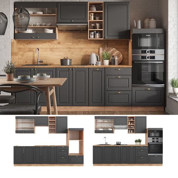 Fame-Line kök, 280 cm, PT Ek, Country Antracit/Golden Oak, Vicco
