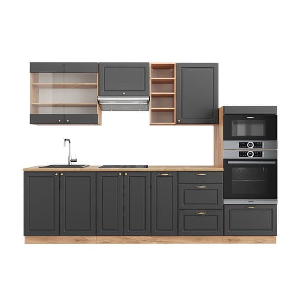 Fame-Line kök, 280 cm, PT Ek, Country Antracit/Golden Oak, Vicco