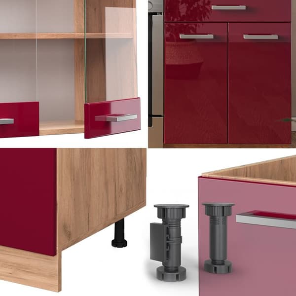 R-Line kök, 200 cm, PT Marble, Blank Bordeaux/Golden Oak, Vicco