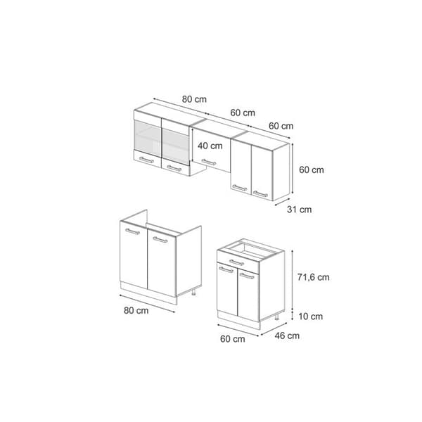 R-Line kök, 200 cm, PT Marble, Blank svart/Antracit, Vicco