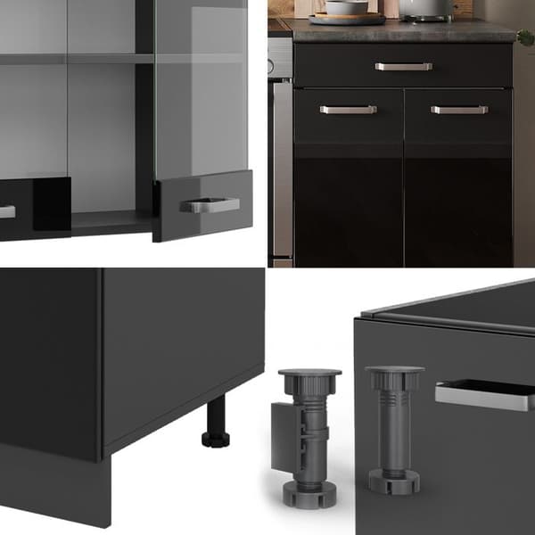 R-Line kök, 200 cm, PT Marble, Blank svart/Antracit, Vicco