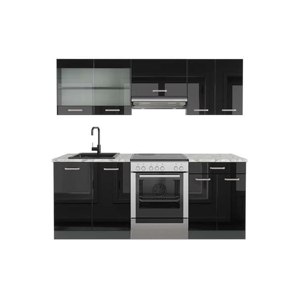 R-Line kök, 200 cm, PT Marble, Blank svart/Antracit, Vicco