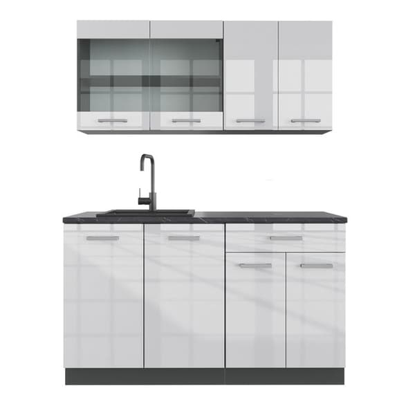 R-Line kök, 140 cm, PT Antracit, Blank vit/Antracit, Vicco