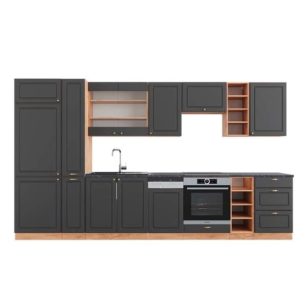 Fame-Line kök, 355 cm, PT Antracit, Country Antracit/Golden Oak, Vicco