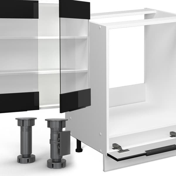 Vicco Fame-Line kök, blank svart ek/vit, 355 cm, PT antracit