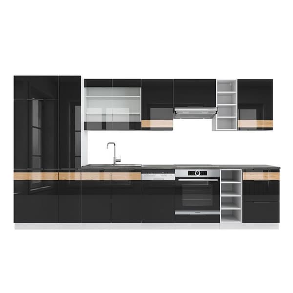 Vicco Fame-Line kök, blank svart ek/vit, 355 cm, PT antracit